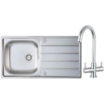 Prima - 1.0 Bowl Kitchen Sink with Staten Sink Tap and inset Sink 965mm l x 500mm w - Stainless Steel/Chrome
