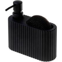 Primagran - Distributeur liquide vaisselle porte eponge, Distributeur de Savon Liquide Noir, Distributeur Savon Cuisine contenance 375 ml,