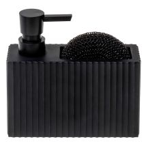 Primagran - Distributeur liquide vaisselle porte eponge, Distributeur de Savon Liquide Noir, Distributeur Savon Cuisine contenance 375 ml,
