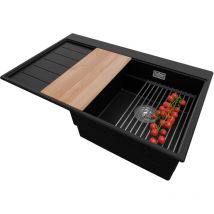 Primagran - Evier Cuisine en Granit 78x50cm, Lavabo + Kit de Vidage + Accessoires, Évier à Encastrer au meuble 45cm - Sydney, Noir