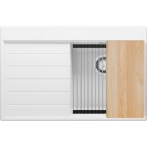 Primagran - Evier Cuisine en Granit 78x50cm, Lavabo + Kit de Vidage + Accessoires, Évier à Encastrer au meuble 45cm - Sydney, Blanc