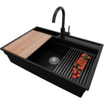 Primagran - Evier Cuisine en Granit 78x53cm, Lavabo + Kit de Vidage + Robinet 32x20cm + Accessoires, Évier à Encastrer au meuble 80cm - Oslo Pocket,