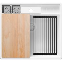 Primagran - Evier Cuisine en Granit Tout 58x53cm, Lavabo + Kit de Vidage + Accessoires, Évier à Encastrer au meuble 60cm - New York, Blanc