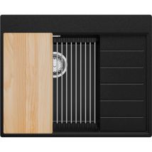 Primagran - Evier Cuisine en Granit 62x50cm, Lavabo + Kit de Vidage + Accessoires, Évier à Encastrer au meuble 45cm - Sydney, Noir