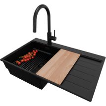 Primagran - Evier Cuisine en Granit Tout 78x50cm, Lavabo + Kit de Vidage + Robinet 40x22cm + Accessoires, Évier à Encastrer au meuble 45cm - Sydney,