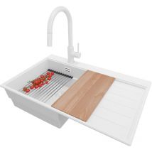 Primagran - Evier Cuisine en Granit Tout 78x50cm, Lavabo + Kit de Vidage + Robinet 40x22cm + Accessoires, Évier à Encastrer au meuble 45cm - Sydney,