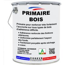 Primaire Bois - 4x5 l - Codeve Bois - ral 9010 - Blanc pur - Pour Renforcer L'adhérence Sur Votre Bois Avant Une Finition.