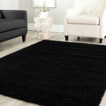 Teppich Home - Shaggy Teppich Farbe Hochflor Langflor Teppiche Modern Uni Farben ,Schwarz, 200 cm Quadrat