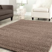 Teppich Home - Shaggy Teppich Farbe Hochflor Langflor Teppiche Modern Uni Farben ,ø 120 cm Rund, Nougat