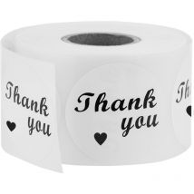 Primematik - 25 mm round Thank you stickers, roll of 500 labels, white colour, roll of 500 labels