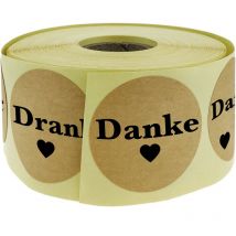 PrimeMatik - 25 mm runde Kraftpapieraufkleber Danke, Rolle mit 500 Stück, Farbe braun