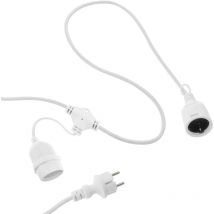 Primematik - Guirnalda 20 bombillas luces con casquillo E27 exterior IP44 cable eléctrico 10m extensible blanco