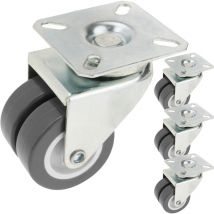 Primematik - Industrial double wheel swivel castor of pu and pvc gray without brake 50 mm 4 pack