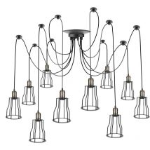 Primematik - Lámpara con jaulas largas para 10 bombillas de rosca E27 vintage con cable de 3m