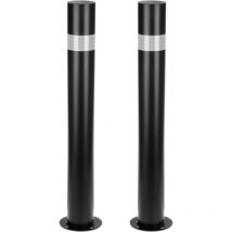 Primematik - Pack de 2 uds de pilonas bolardos de acero con base clavada 90x750mm de color negro