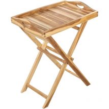 Primematik - Plateau pliant d'extérieur avec pieds 60 x 70 x 40 cm en bois de teck certifié