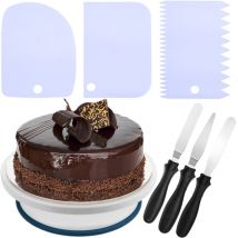 Primematik - Support à gâteau rotatif de 28 cm avec 6 spatules. Plateforme rotative blanche