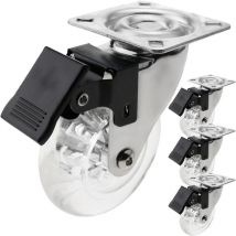 Primematik - Roulettes pivotantes roue industrielle en polyuréthane et pvc transparent avec frein 75 mm 4-pack