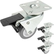PrimeMatik - Rueda doble pivotante industrial de PU y PVC gris con freno 50 mm 4 pack