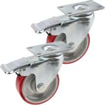 Primematik - Ruedas pivotantes industriales de poliuretano y metal con freno 100 mm 2 unidades