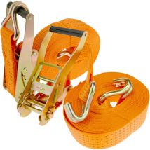 PrimeMatik - Lot de 2 sangles d'arrimage à cliquet et crochet 8m x 50mm 5000Kg, couleur orange