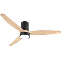 Primematik - Ventilador de techo con luz y aspas color madera con mando y wifi, modo verano/invierno, 6 velocidades programable 30W 132 cm