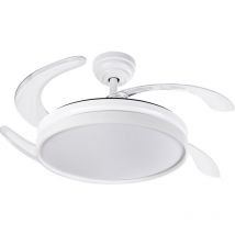 Primematik - Ventilateur de plafond avec télécommande à pales rétractables, lumière led 6 vitesses mode été/hiver, 35W 107cm couleur blanc