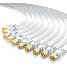 Primewire - 10x LAN-Kabel CAT.7, RJ-45 (Ethernet), cat 7 Flachband u/ftp Gigabit Netzwerkkabel 10 Gbit/s Patchkabel - 0,25m