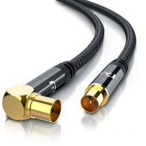 Antennenkabel gewinkelt mit Braiding - Koaxialkabel - Koax Kupplung 90° Winkel zu Stecker gerade - hdtv 75 Ohm - 7,5 m - Primewire