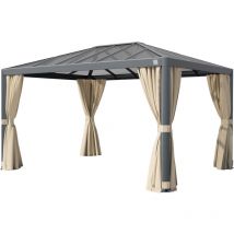 Toolport - primeyard Cenador de Jardin 3x4 m con Techo de policarbonato - Hardtop Pabellón con 4 cortinas en champán