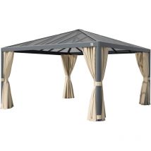 Toolport - primeyard Cenador de Jardin 4x4 m con Techo de policarbonato - Hardtop Pabellón con 4 cortinas en champán