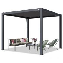 Toolport - primeyard Pérgola 3x3 m postes de aluminio con techo de lamas de acero pabellón de jardín antracita