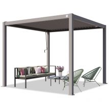 PRIMEYARD Pérgola 3x3 m postes de aluminio con techo de lamas de acero pabellón de jardín gris