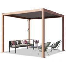 Toolport - primeyard Pergola 3x3 m poteaux aspect bois en aluminium avec lames orientables en acier pavillon