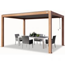 Toolport - primeyard Pérgola 3x4 m postes de aluminio aspecto de madera con techo de lamas de aluminio pabellón de jardín