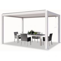 PRIMEYARD Pérgola 3x4 m postes de aluminio con techo de lamas de aluminio pabellón de jardín blanco