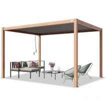 Toolport - primeyard Pergola 3x4 m poteaux aspect bois en aluminium avec lames orientables en acier pavillon