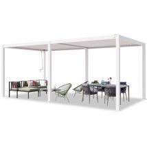 Primeyard Pergola 3x6 m Aluminium-Pfosten mit Lamellendach aus Stahl weiße Terrassenüberdachung