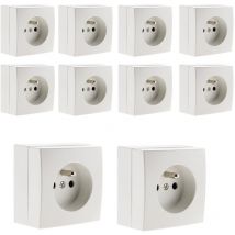 Zenitech - Lot de 10 prises 2P+T 16A saillie Bel'Vue - Blanc