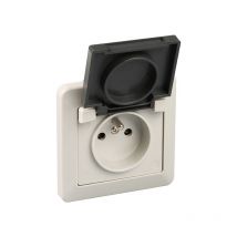 Prise 2 postes + t enc.e IP44 gris eur'ohm 60760