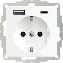 2U-449528 Prise à contact de protection avec sortie de charge usb, sécurité enfants, norme vde IP20 blanc pur (satiné) Y249312 - 2usb