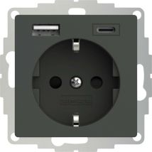 2U-449542 Prise à contact de protection avec sortie de charge usb, sécurité enfants, norme vde IP20 anthracite Y249332 - 2usb