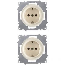 Prise avec terre, bornes à vis (lot de 2) - beige