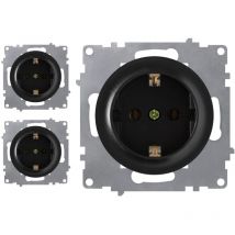 Prise avec terre, bornes à vis (lot de 3) - noir