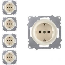 Prise avec terre, bornes à vis (lot de 5) - beige