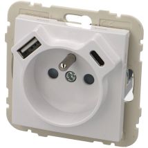 Prise de courant 16A 2P+T blanc Efapel Logus 90 usb a + usb c