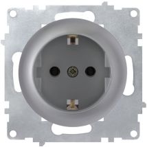 Prise avec terre, protection enfant, bornes à vis - gris