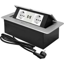 L&h-cfcahl - Prise De Courant Encastrée, Multiprise Plan De Travail Argent Bloc Prise Escamotable Avec 2 Prises Et Port Usb Et Port Typec Prise Plan 