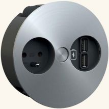 Prise plan de travail DELTA - Multiprise 1 prise + 2 USB-A à encastrer inox