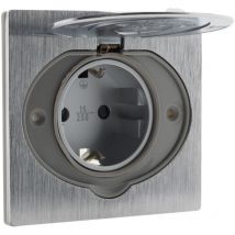 Prise de sol 16A Schuko finition alu brossé - IP44 avec boîte d'installation - Zenitech